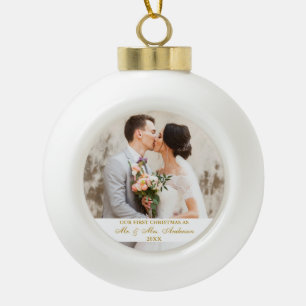 Elegant Gold Script Our First Christmas Ceramic Ball Christmas Ornament