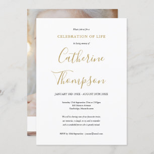 Elegant Gold Script Photo Funeral Invitation