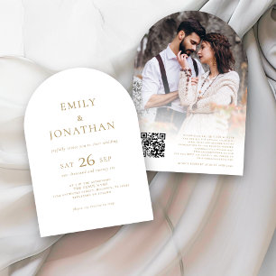 Elegant Gold Script Photo Overlay QR Wedding Arch Invitation
