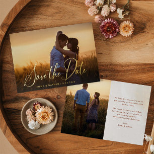 Elegant Gold Script Photo Overlay Save the Date