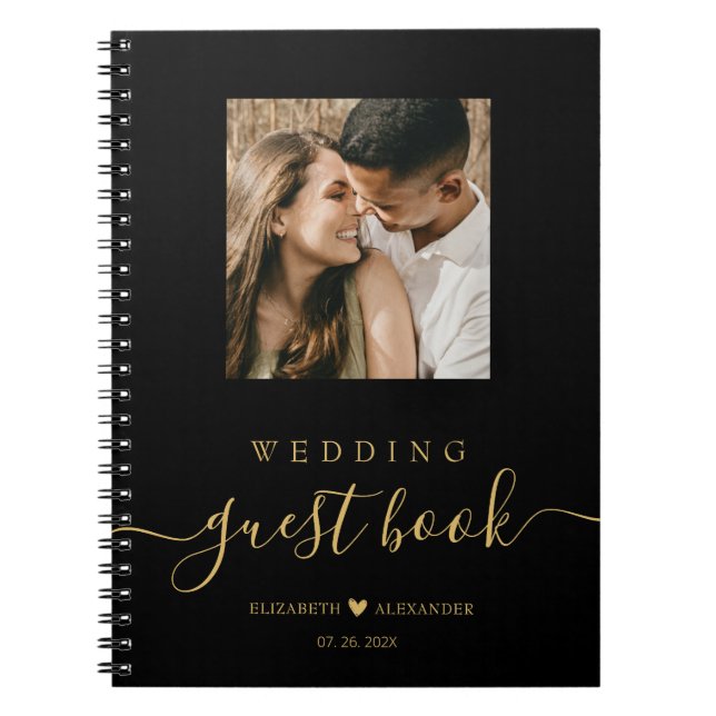Elegant Gold Script Photo Wedding Guest Book  (Front)