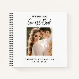 Elegant Gold Script Photo Wedding Guestbook  Notebook