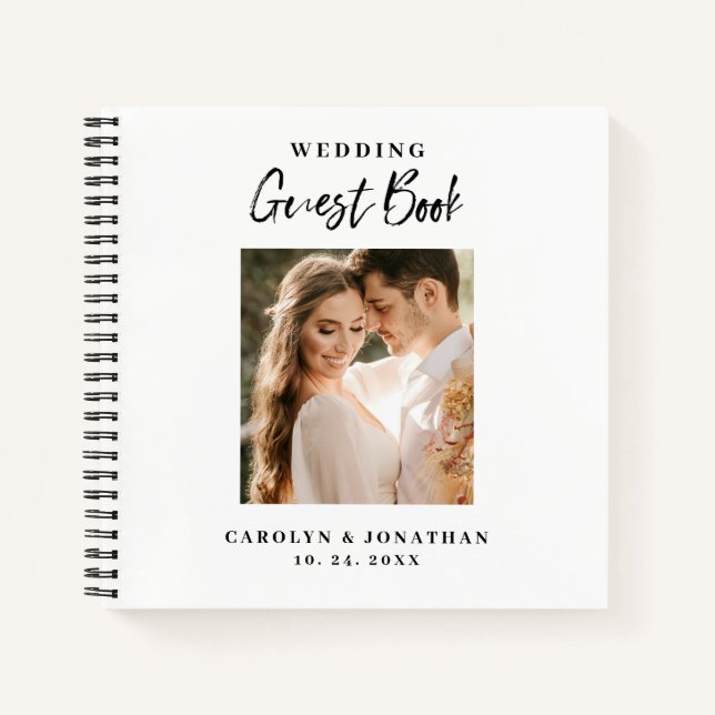 Elegant Gold Script Photo Wedding Guestbook  Notebook (Front)
