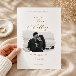 Elegant Gold Script Photo Wedding Invitation. Invitation