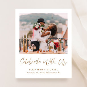 Elegant Gold Script Photo Wedding Reception Invite