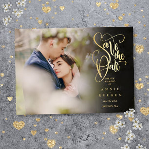 Elegant Gold Script Photo Wedding Save the Date Acrylic Invitations