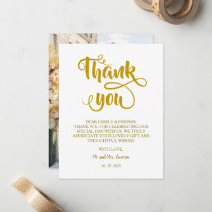 Elegant Gold Script Photo Wedding Thank You Card