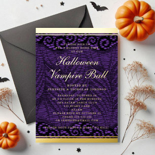 Elegant Gold Script Purple Lace Vampire Halloween