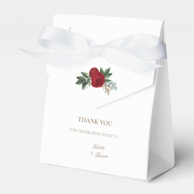 Elegant Gold Script Red Floral Thank You Favour Box (Front Side)