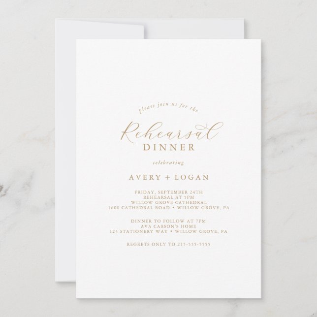 Elegant Gold Script Rehearsal Dinner Invitation (Front)