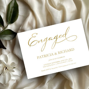 Elegant Gold Script Simple Engagement Party Invitation