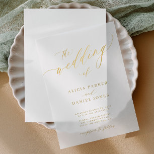 Elegant gold script simple modern wedding  vellum invitations