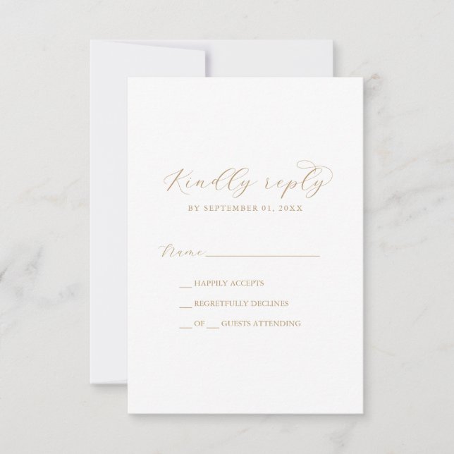 Elegant Gold Script Simple RSVP Card (Front)
