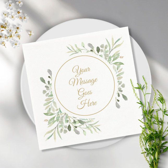 Elegant Gold Script Soft Watercolor Greenery Napkin (Creator Uploaded)