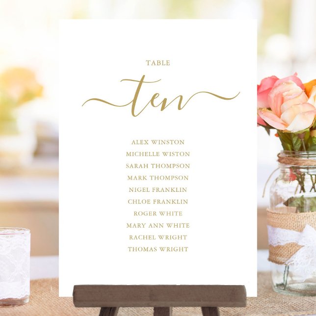 Elegant Gold Script Table Number 10 Seating Chart (Elegant Gold Script Table Number 10 Seating Chart)