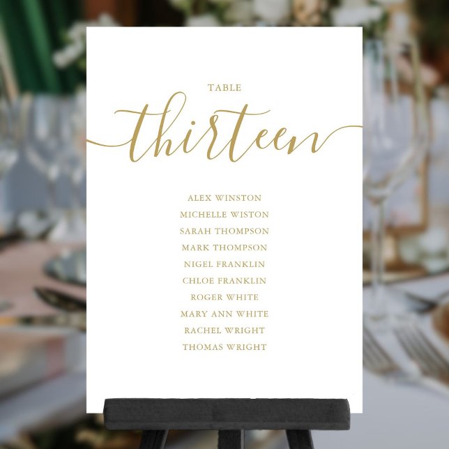 Elegant Gold Script Table Number 13 Seating Chart (Elegant Gold Script Table Number 13 Seating Chart)