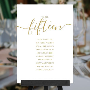 Elegant Gold Script Table Number 15 Seating Chart