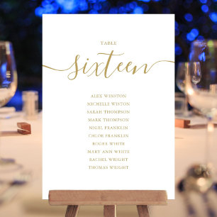 Elegant Gold Script Table Number 16 Seating Chart