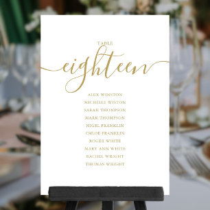 Elegant Gold Script Table Number 18 Seating Chart