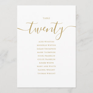 Elegant Gold Script Table Number 20 Seating Chart