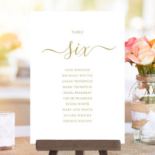 Elegant Gold Script Table Number 6 Seating Chart