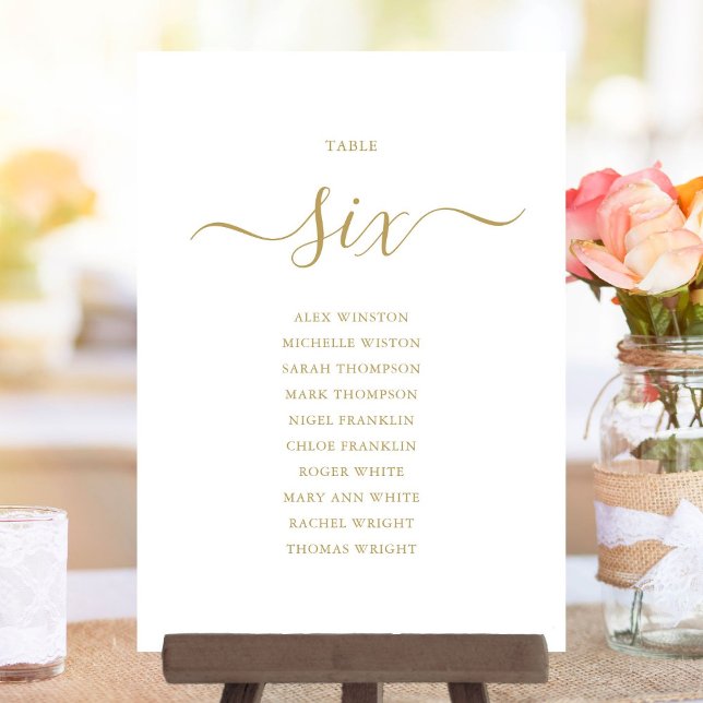 Elegant Gold Script Table Number 6 Seating Chart (Elegant Gold Script Table Number 6 Seating Chart)