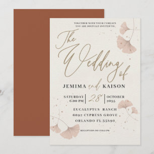 Elegant Gold Script Terracotta Wedding Invitation