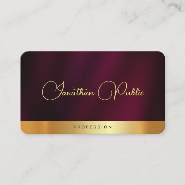 Elegant Gold Script Text Luxury Premium Silk Business Card (Front)