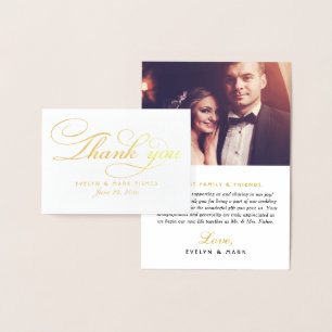 Elegant Gold Script Thank You Photo Monogram Foil Card