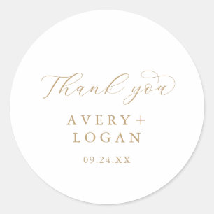 Elegant Gold Script Thank You Wedding Favour Classic Round Sticker