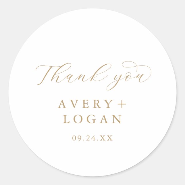 Elegant Gold Script Thank You Wedding Favour Classic Round Sticker (Front)
