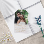 Elegant Gold Script Thank You Wedding Photo Favour Gift Tags<br><div class="desc">Featuring signature style names,  this elegant gold and white tag can be personalised with your special photo and thank you information in chic gold lettering. Designed by Thisisnotme©</div>