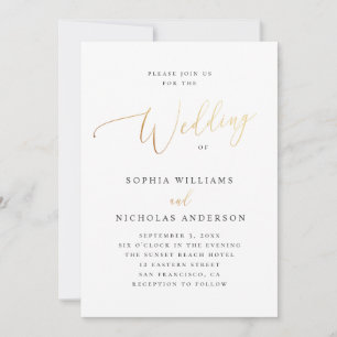 Elegant Gold Script Traditional Classic Wedding Invitation