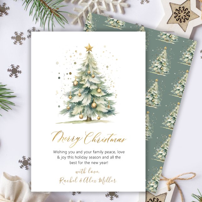 Elegant Gold Script Tree Non Photo Christmas Cards (Creator Uploaded)
