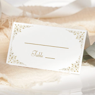 Elegant Gold Script Vintage Botanical Wedding Place Card