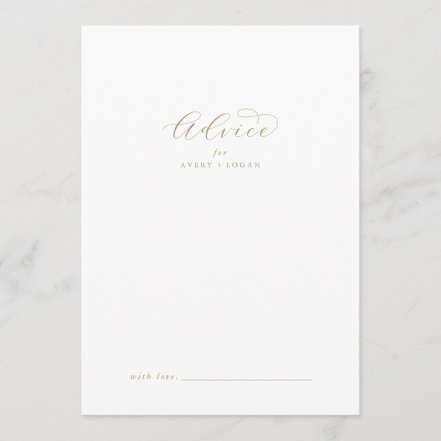 Elegant Gold Script Wedding Advice Card (Front)