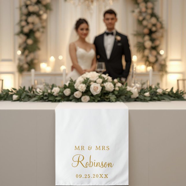 Elegant Gold Script Wedding Decor Table Runner Tapestry (Creator Uploaded)