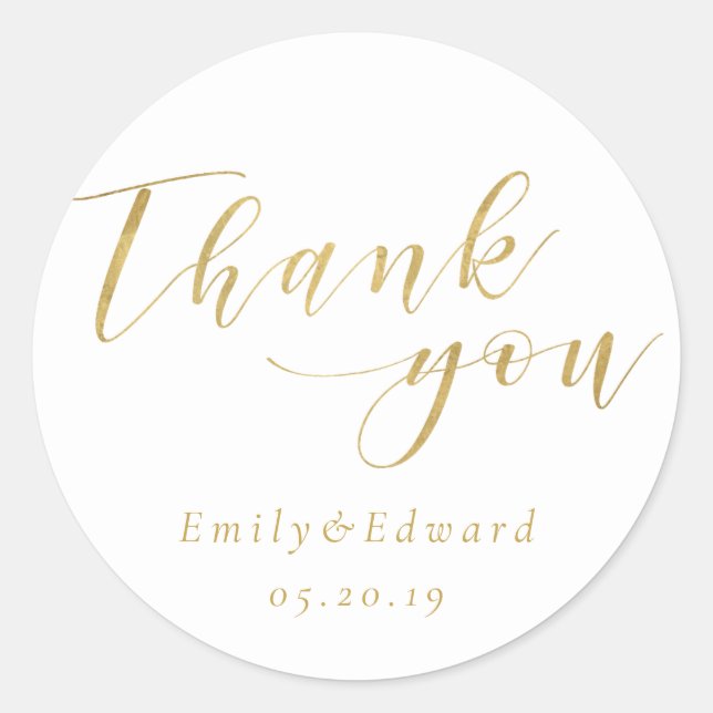 Elegant Gold Script Wedding Favour Thank You Classic Round Sticker (Front)