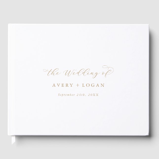 Elegant Gold Script Wedding Guest Book (Front)