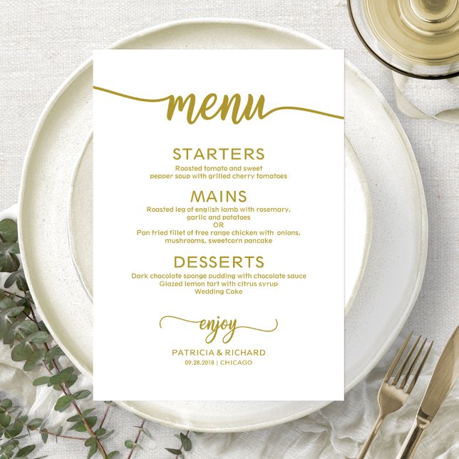 Elegant Gold Script Wedding Menu Card (Creator Uploaded)