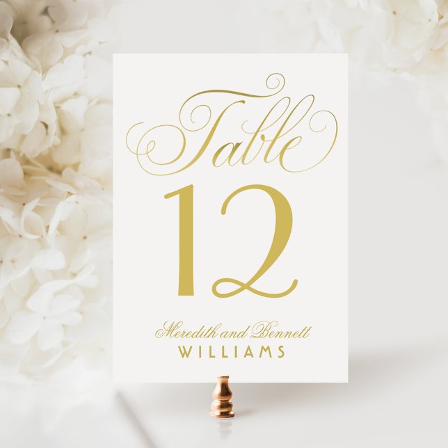 Elegant Gold Script Wedding Monogram Table Number (Creator Uploaded)