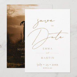 Elegant Gold Script Wedding Photo Save The Date