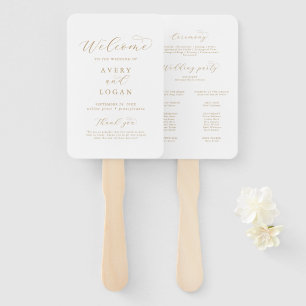 Elegant Gold Script Wedding Program Hand Fan
