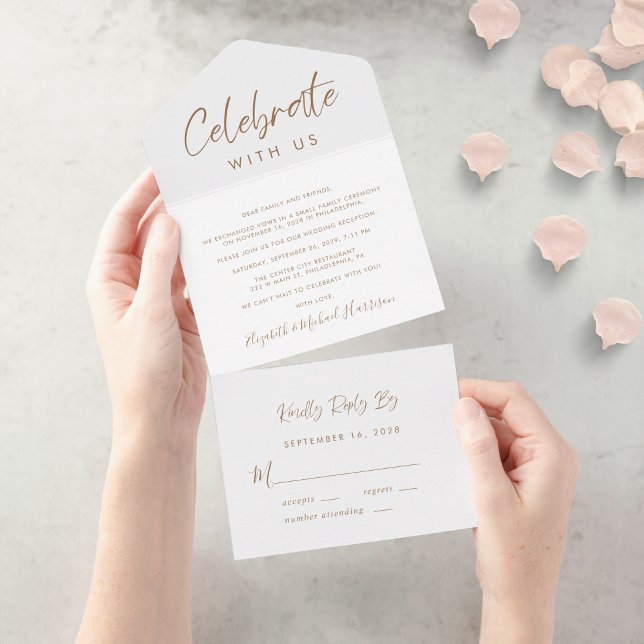 Elegant Gold Script Wedding Reception All In One Invitation (Creator Uploaded)