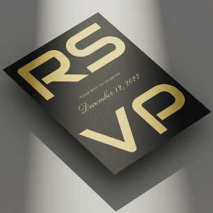 Elegant Gold Script Wedding RSVP Card on Black