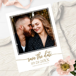 Elegant Gold Script Wedding Save The Date Photo Postcard
