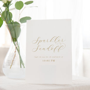 Elegant Gold Script Wedding Sparkler Sendoff Pedestal Sign