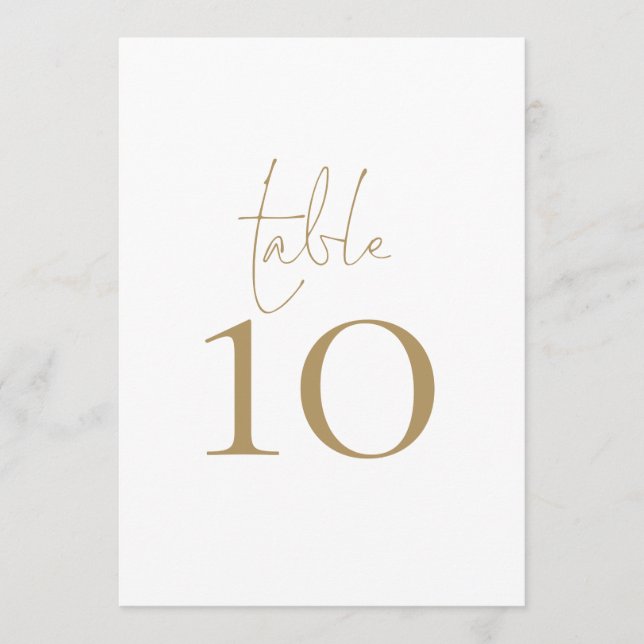 Elegant Gold Script Wedding Table Number Card (Front)