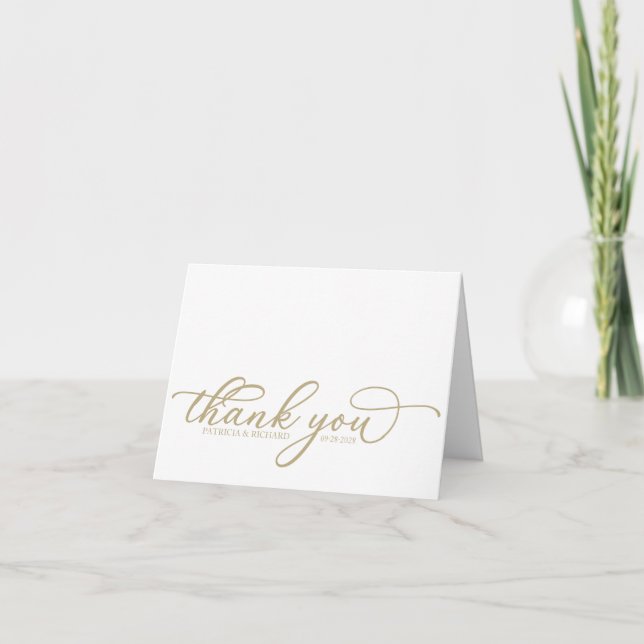 Elegant Gold Script Wedding Thank You Cards (Front)