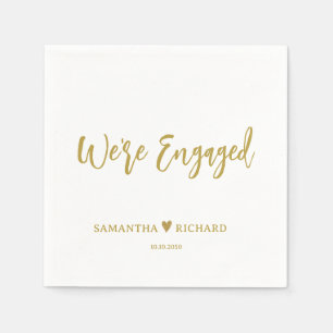 Elegant Gold Script Were Engaged Engagement Party Napkin